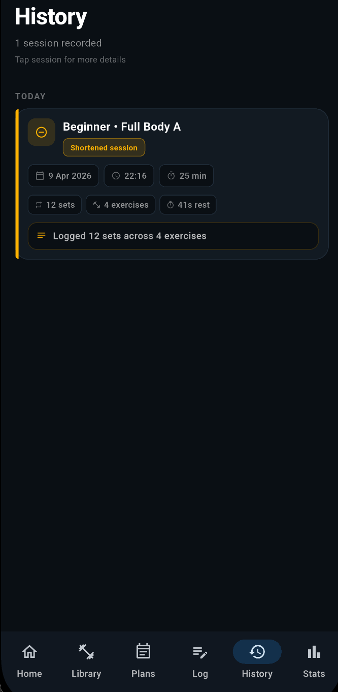 SetHarbour workout history screen