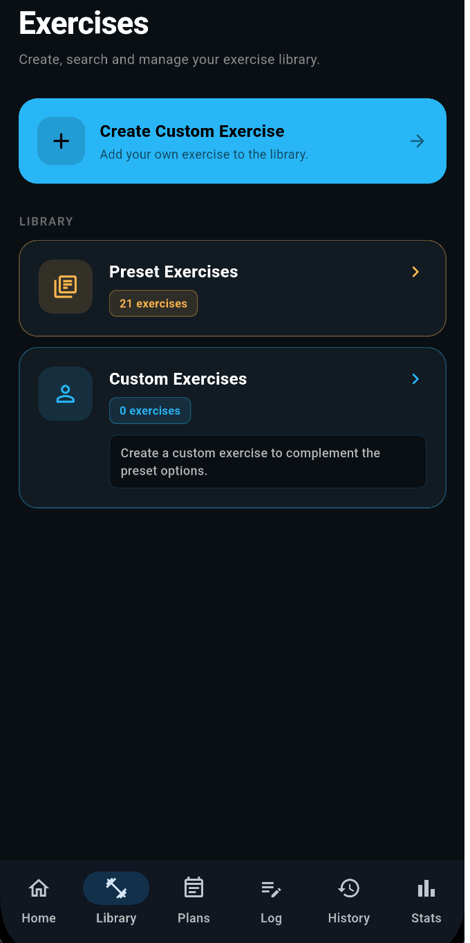 SetHarbour create exercise screen