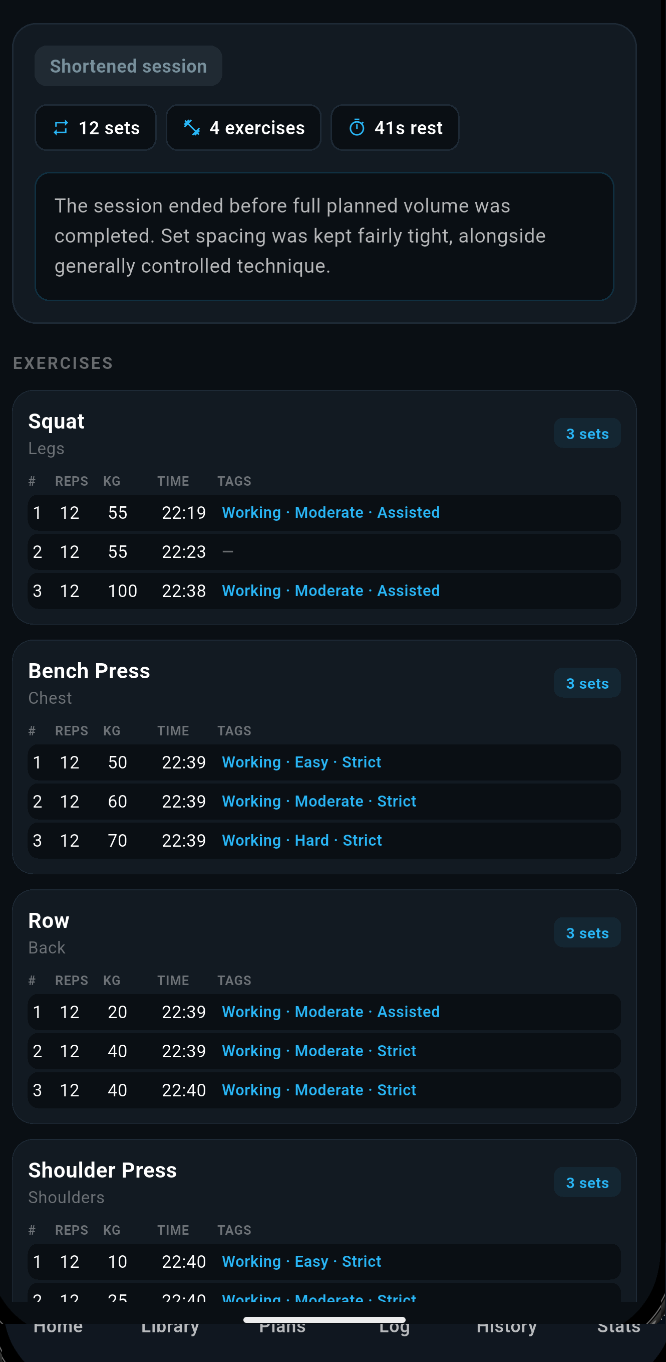 SetHarbour workout details screen
