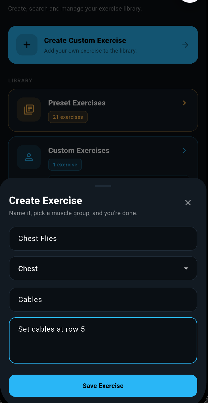 SetHarbour enter exercise details screen