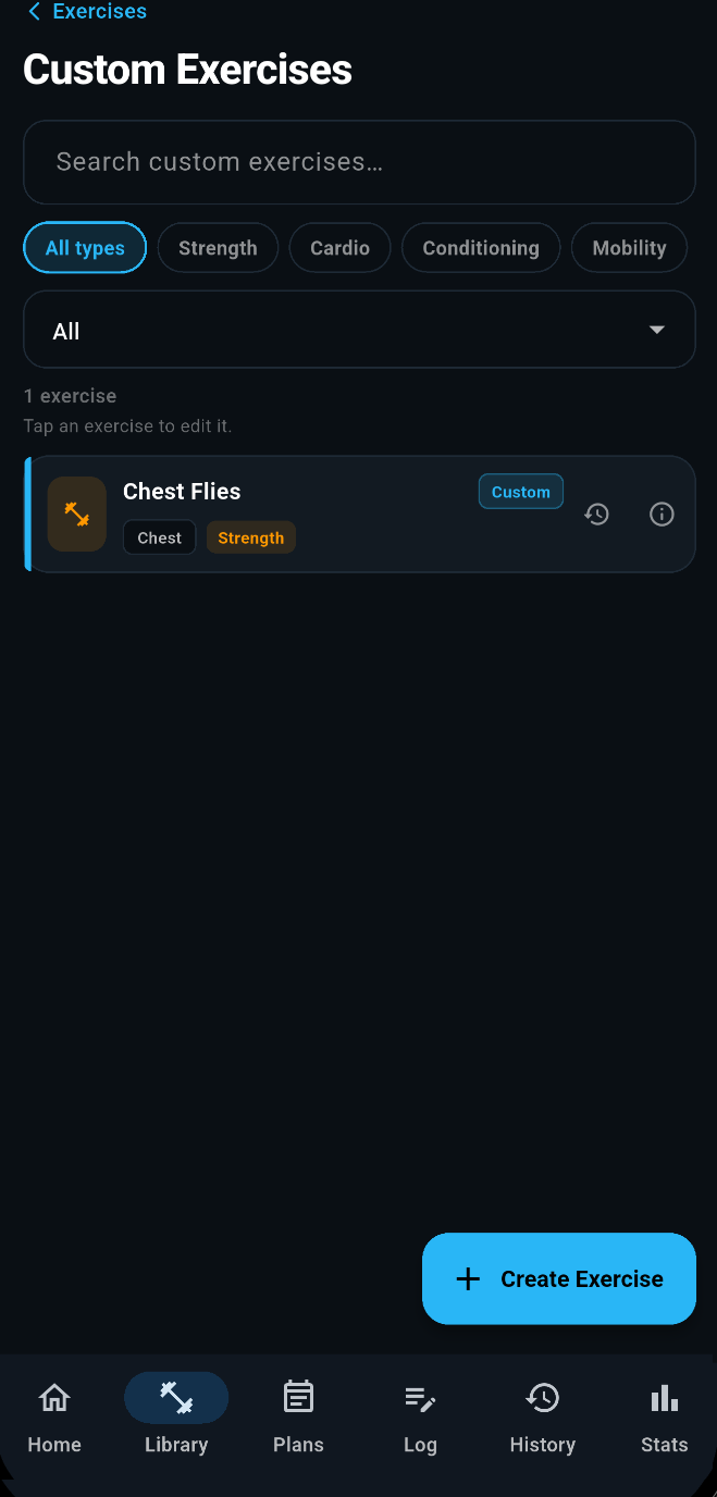 SetHarbour custom exercise saved screen